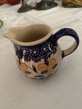 Cream and Blue Floral Ceramic Creamer Jug